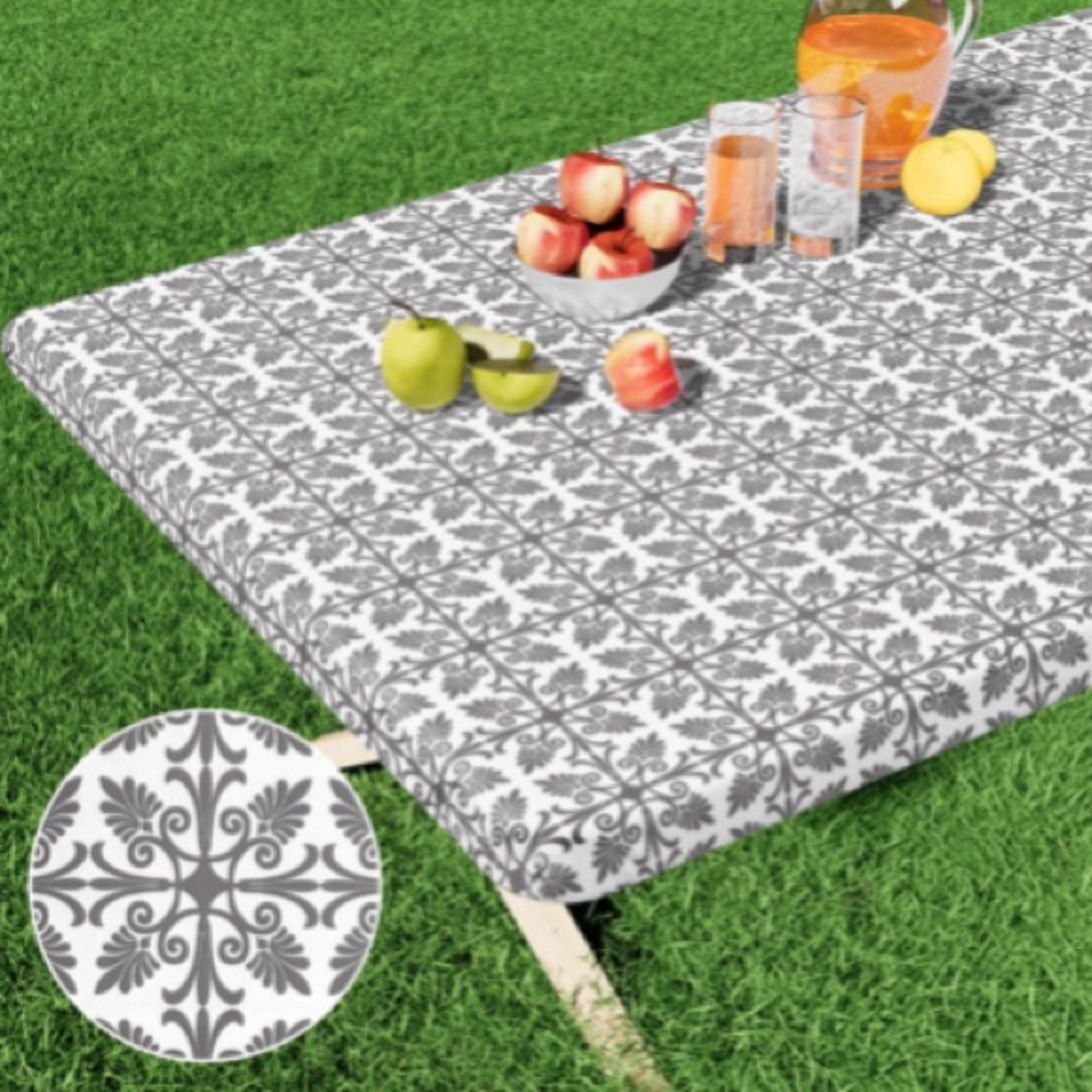 Gray and White Patterned Tablecloth